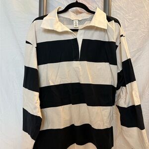 H&M Oversized Navy Blue and White Striped Rugby Shirt